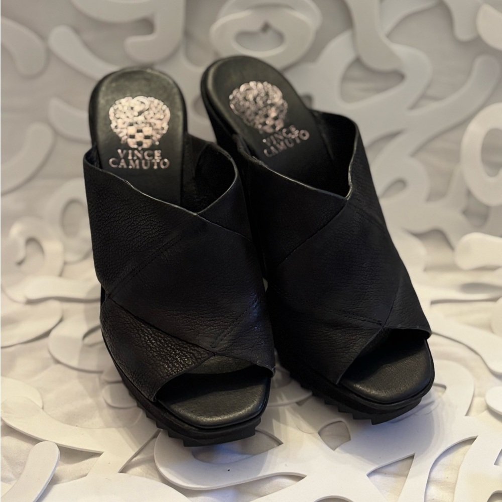 Vince Camuto Black Mules with Chunky Heel